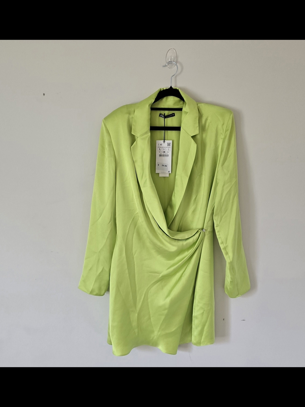 Zara Lime Green Draped Blazer Dress, NWT